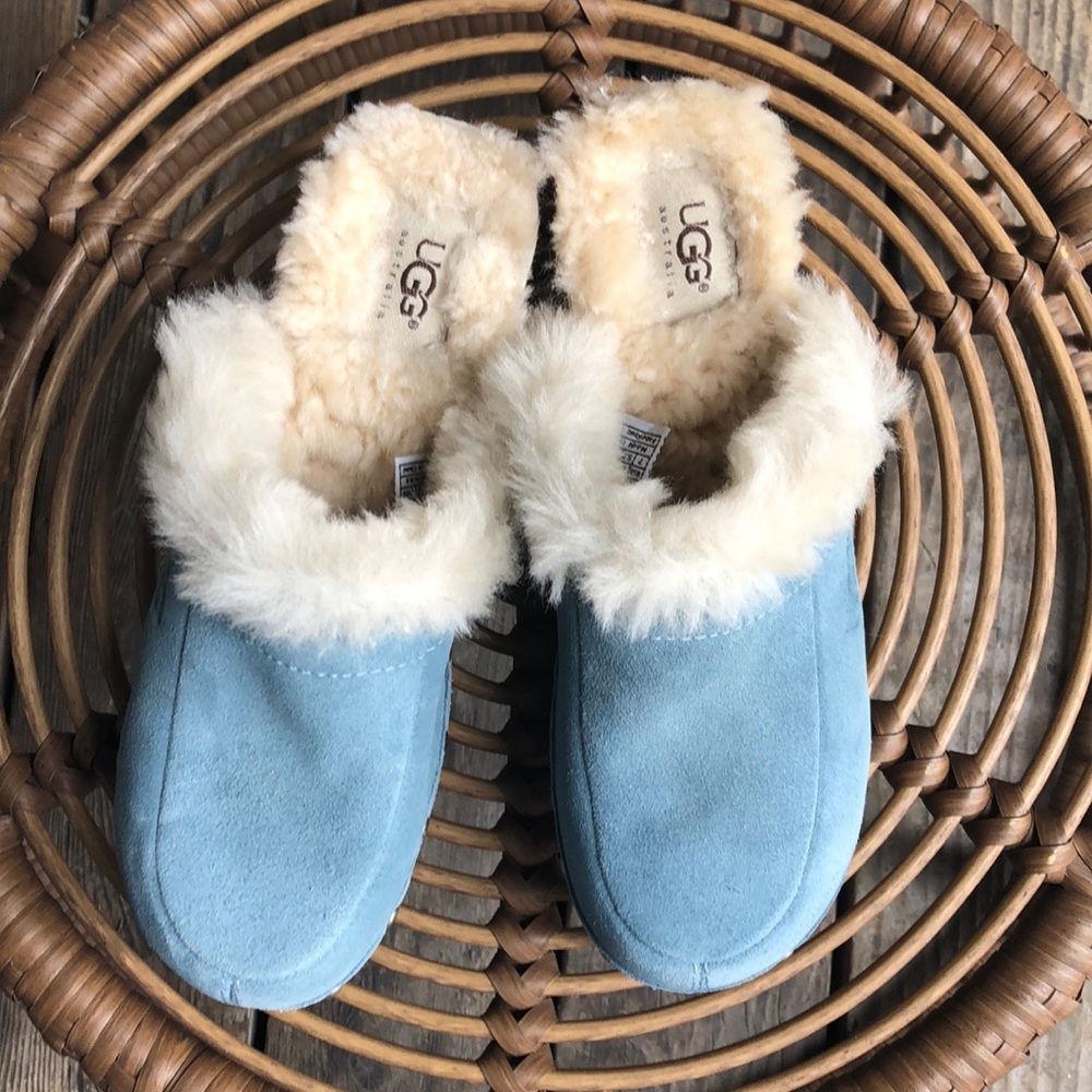 Like NEW Suede Ugg Clogs in Size 7 Sky Blue